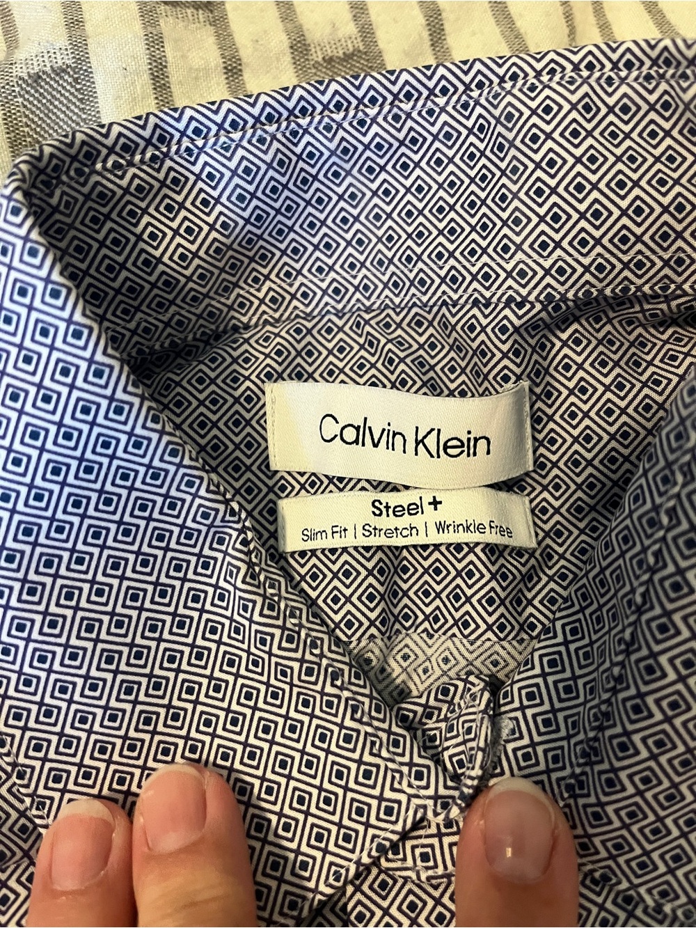 Calvin Klein Men’s Slim Fit Geometric Print Shirt - Navy and White